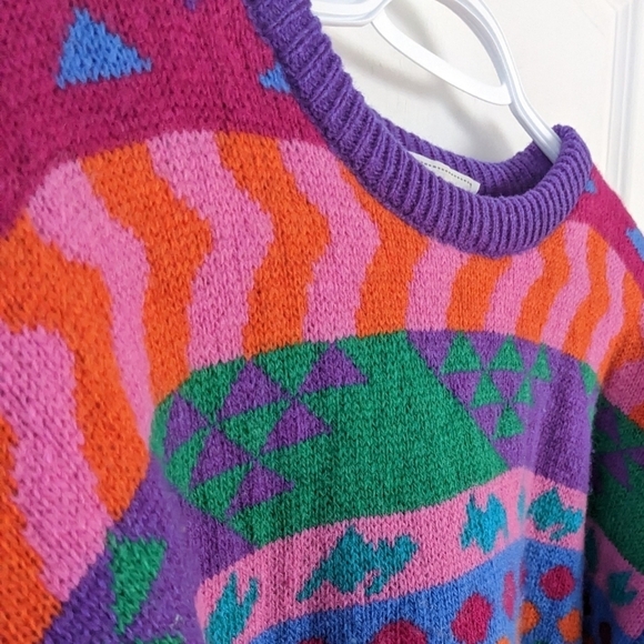 Vintage Simons 100% wool colorful vibrant 90s sweater small medium A - Picture 8 of 9